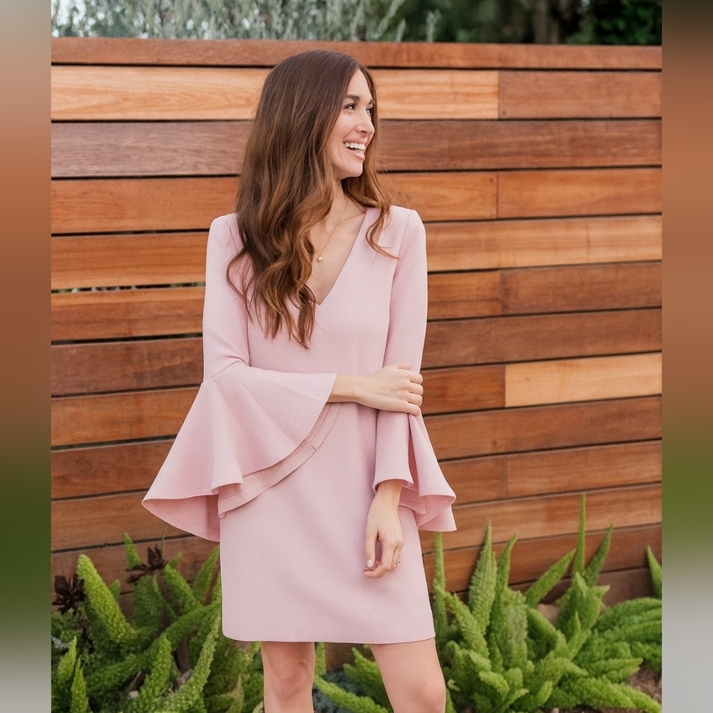 Milly Pink Mauve Bell Sleeve Shift Dress | Flounce Sleeve V-Neck Mini